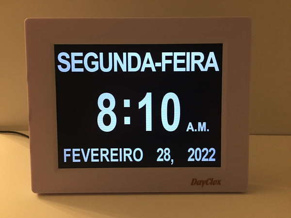 DayClox PORTUGUESE LANGUAGE Memory Loss Digital Calendar Day Clock - "Free Shipping"