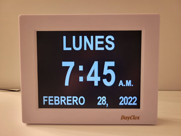 DayClox SPANISH LANGUAGE Memory Loss Digital Calendar Day Clock -  "Free Shipping"